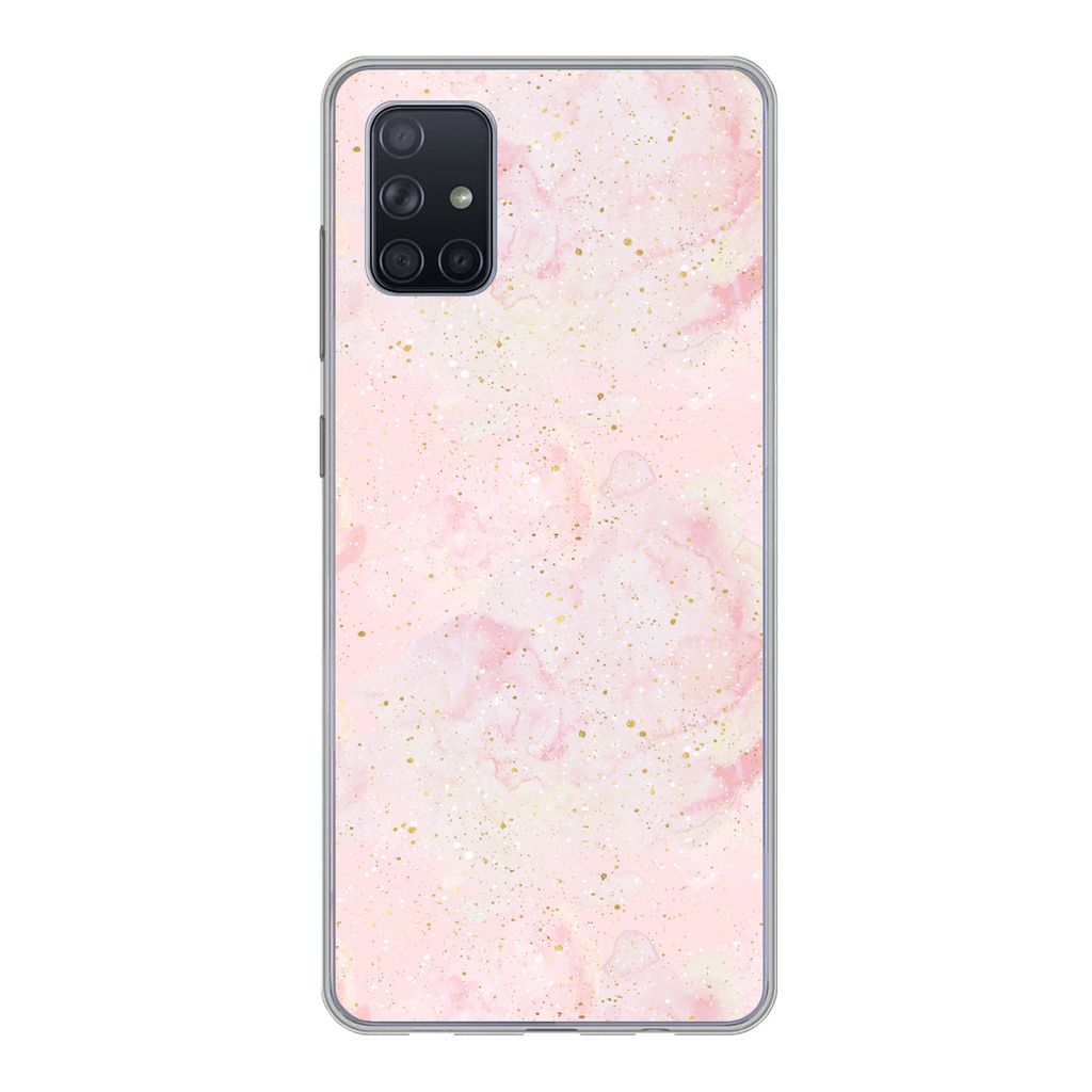 MuchoWow Handyhülle Schutzhülle Hülle für Samsung Galaxy A71 Marmor - Rosa - Glitter - Gold - Muster Silikon Softcase Handy Hülle - Kartenbe...