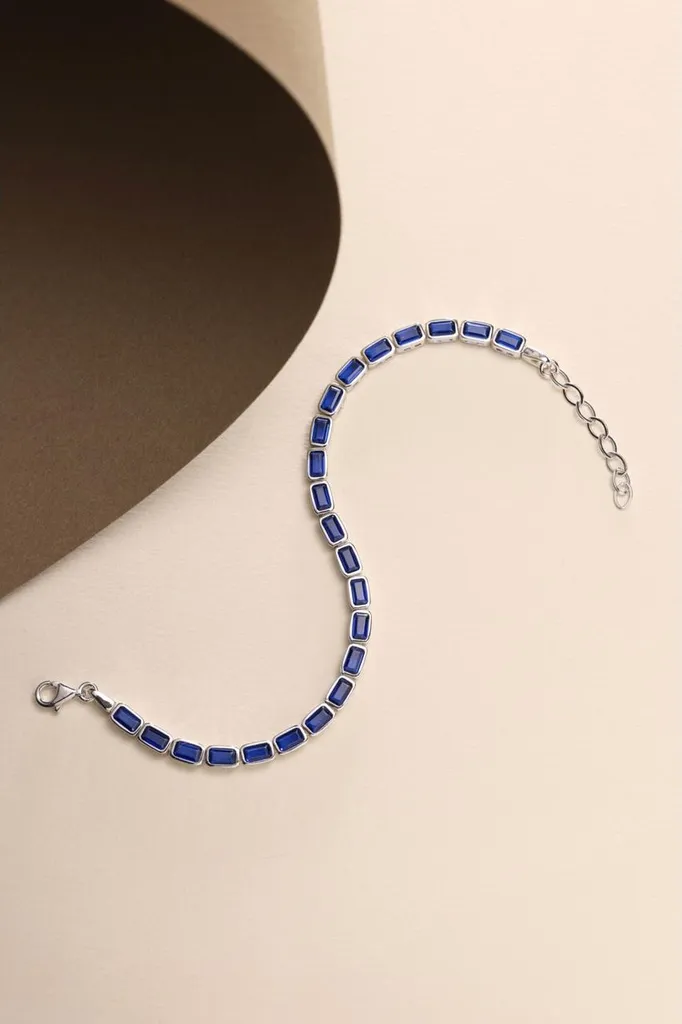 Bracelet argent 925 anti-ternissement avec pierres bleues baguette