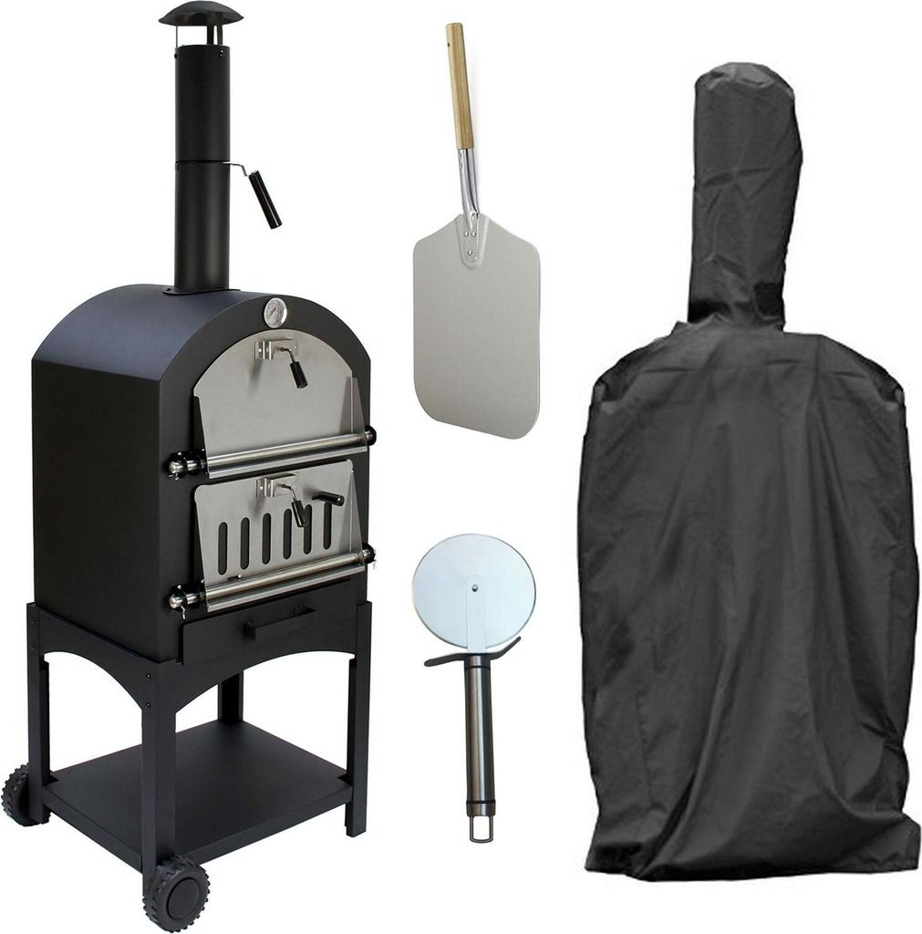 KuKoo Outdoor Pizzaofen Pizza Ofen Gartenofen Steinbackofen Smoker Grill 156 cm H x 64 cm B x 43 cm T Gratis Pizza Schieber mit Allwetterschutz