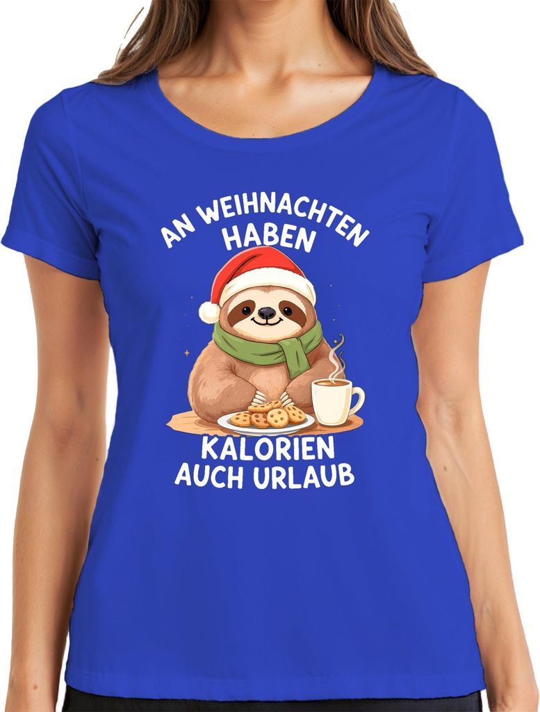 Kalorien haben Urlaub Faultier Weihnachten Plätzchen Geschenk Damen T-Shirt, Blau, XL