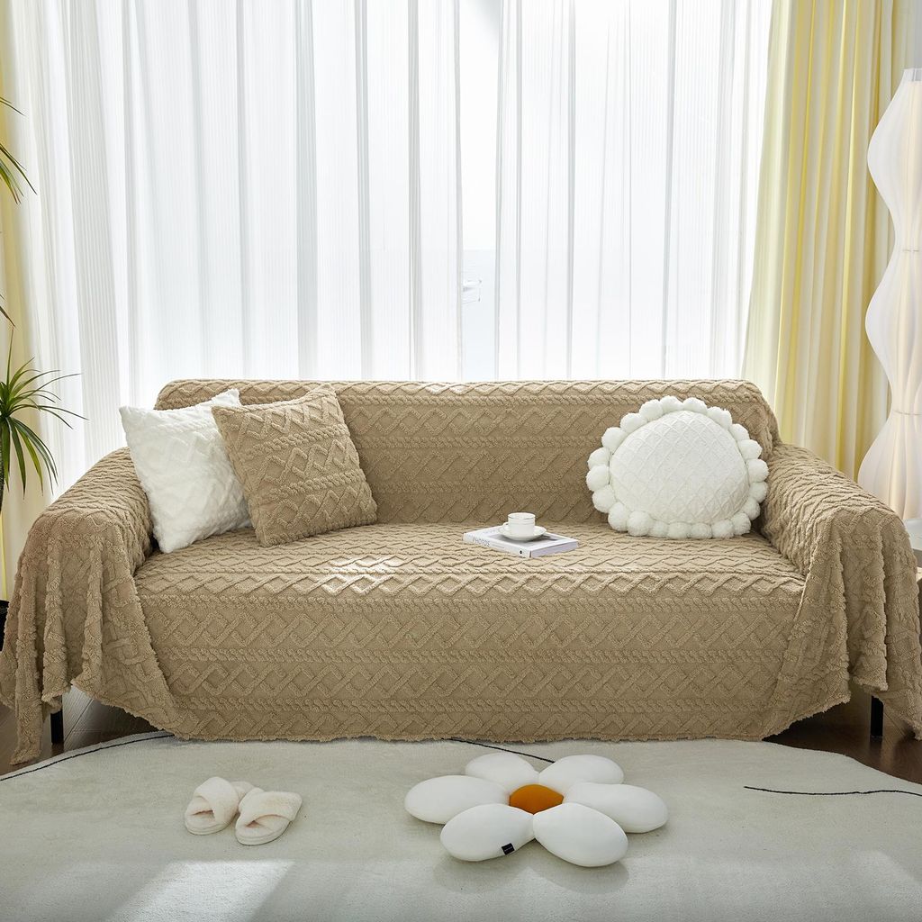 Sofadecke Geometrischer Jacquard Kuscheldecke Wohndecke Überwurfdecke Tagesdecke Sofabezug Sofaüberwurf, 180x260cm, Khaki