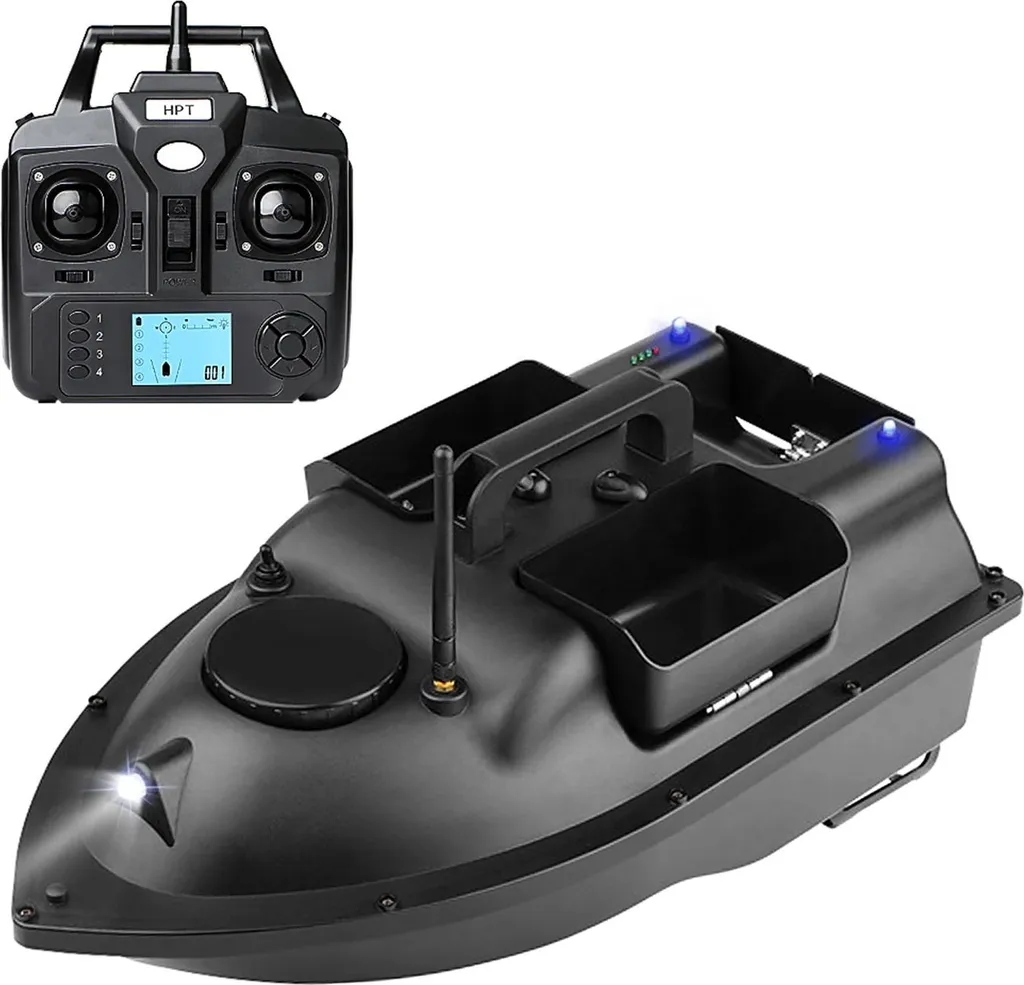 Bateau amorceur GPS noir avec fonction de rappel automatique intelligent