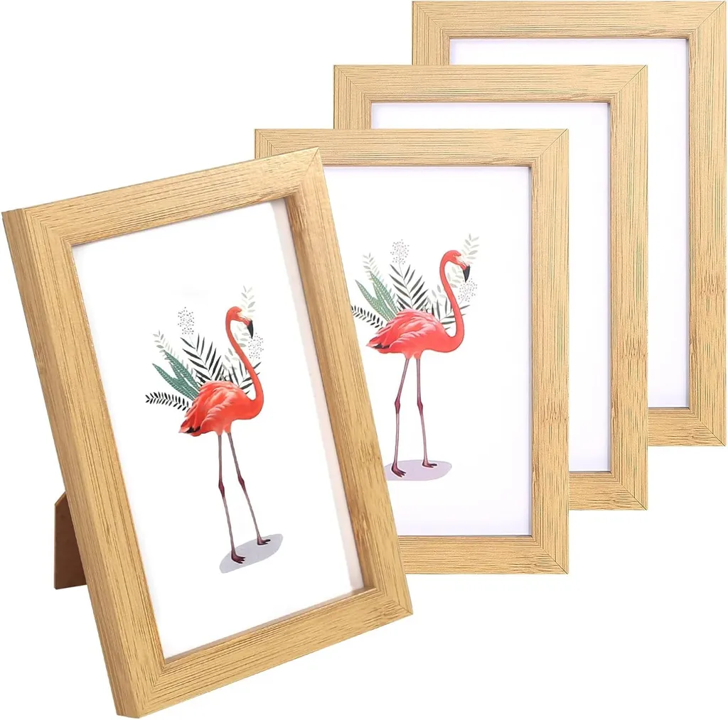 Hfdongl -Set di 4 cornici, 10 x 15 cm, cornici in legno, piccole cornici da parete o decorazione da tavolo (colore legno)