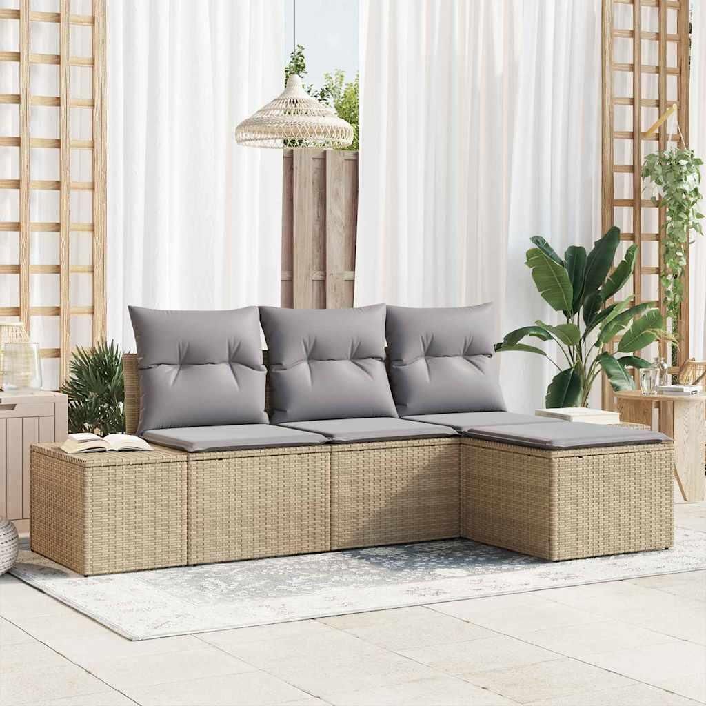 Maison Exclusive - Sofa Set mit Kissen 4 pcs Beige Poly Rattan