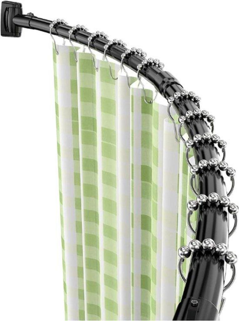 Bogenförmige Duschrail mit 12 Ringen - Starker Eckeanker für Duschrail ohne Plafondhalter - Rostfreie Duschrail für Ecken - 100-200 cm - Auszieh...