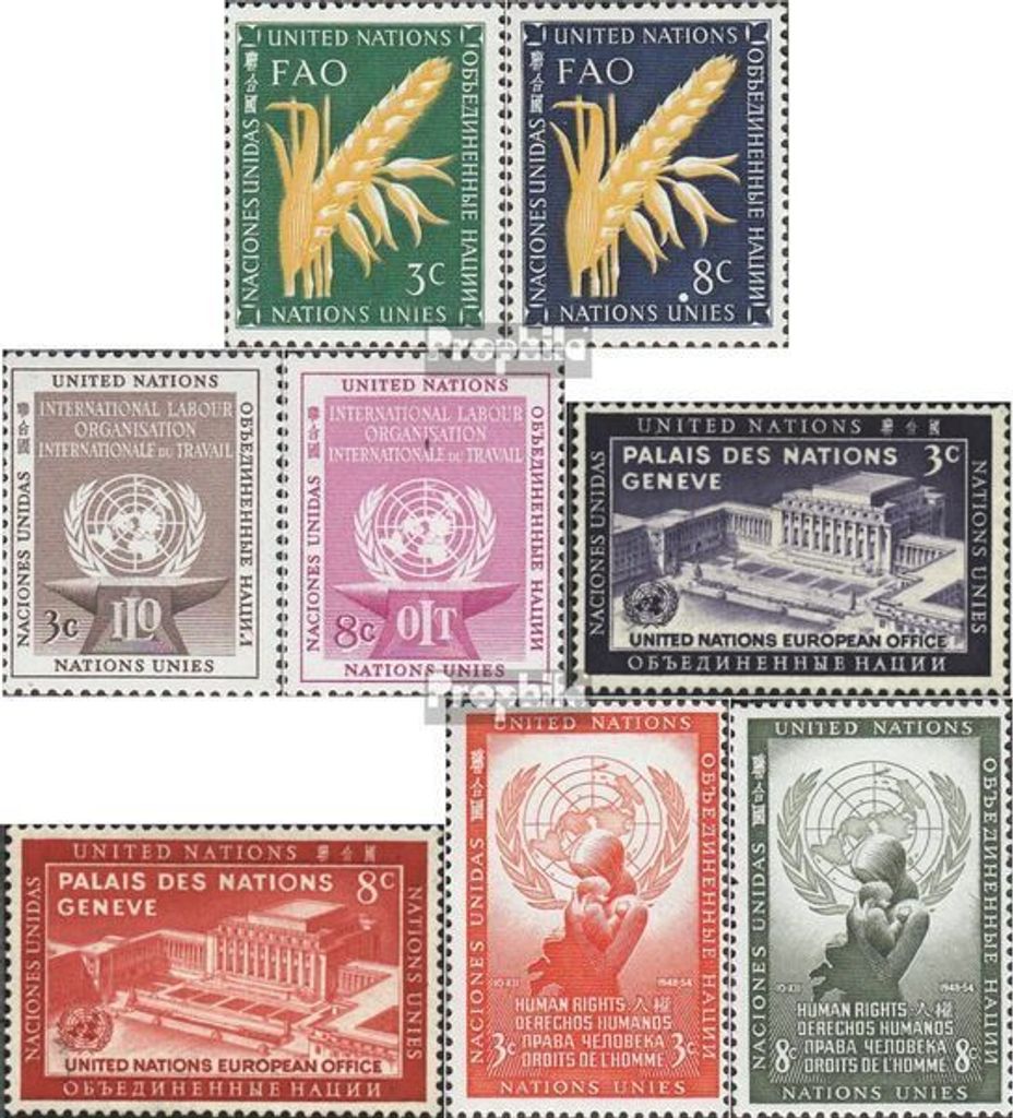 Briefmarken UNO - New York 1954 Mi 27-34 (kompl.Ausg.) Jahrgang 1954 komplett postfrisch Sondermarken