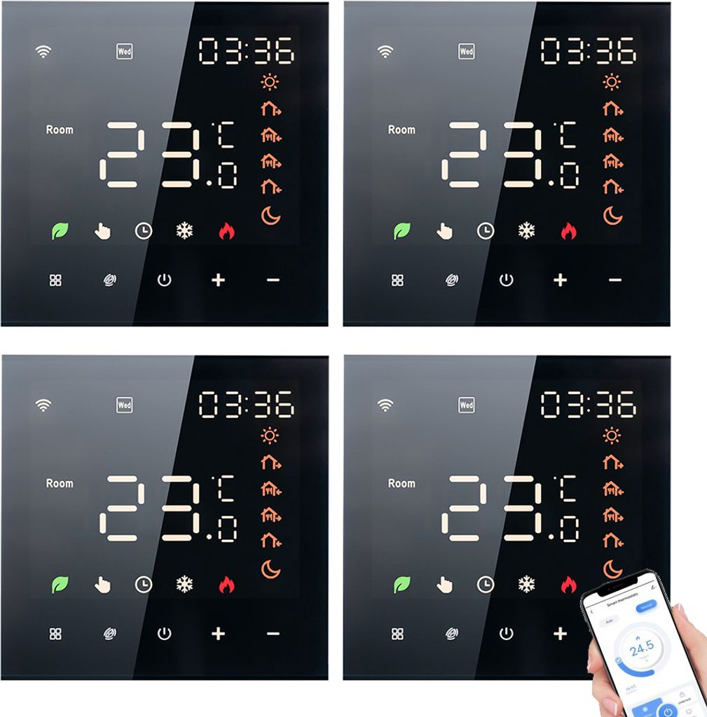 4X Smart Tuya WiFi-Thermostat, Sprachsteuerung, fuer 3A Warmwasserbereitung, Digital LCD Programmierbares Raumthermostat Thermostat Wandthermostat ...