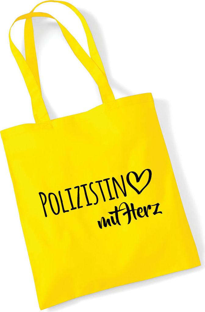 Huuraa Jutebeutel Polizistin mit Herz 10 Liter Yellow Baumwolle Tasche Geschenkidee