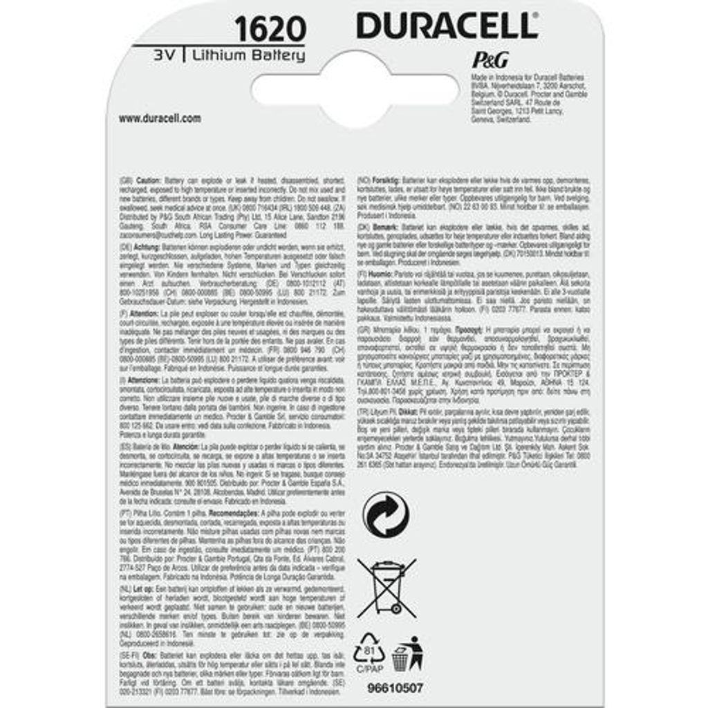 Duracell Batterie Knopfzelle CR1620 3.0V Lithium        Produktbild 8