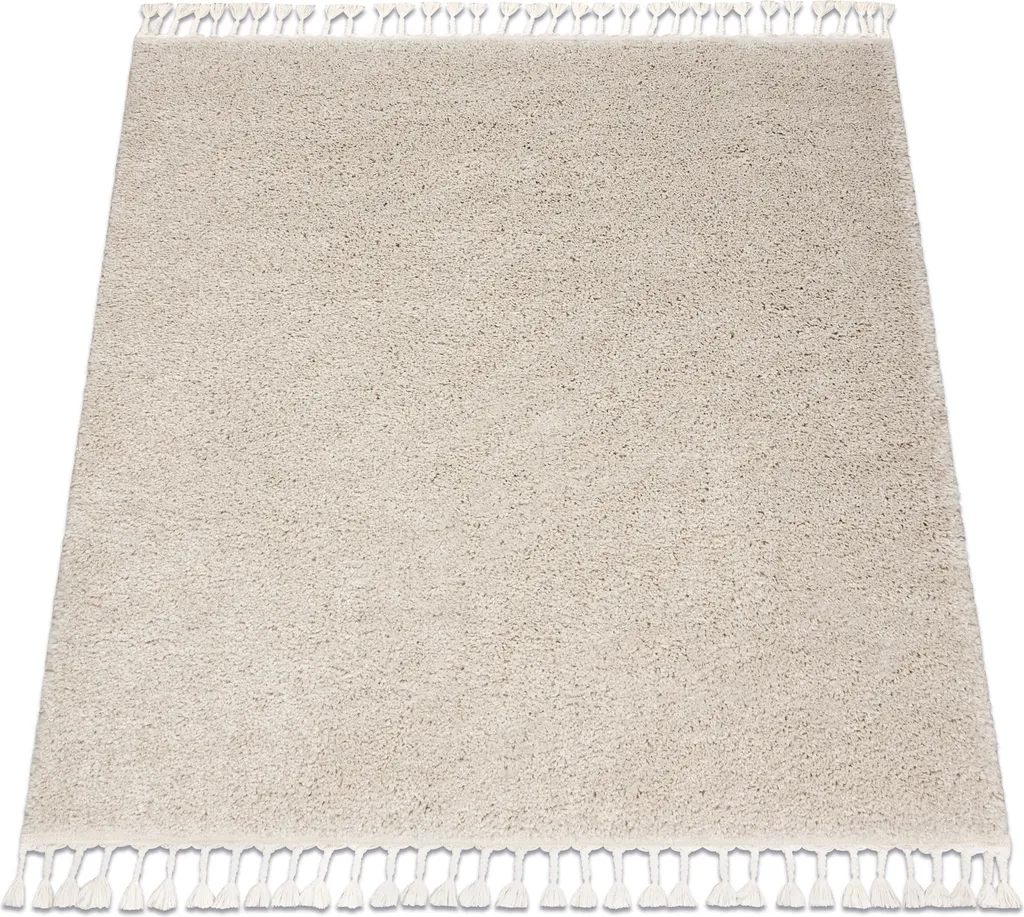 Grand Tapis de Salon Carré 160x160 cm - Shaggy Épais à Glands Crème