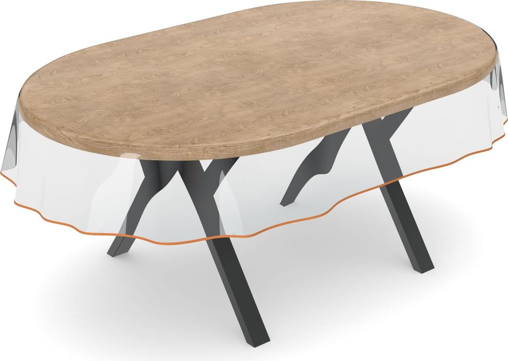 Tischdecke Klara 0,5mm Wachstuch PVC abwaschbar Durchsichtig Transparent Orange SAUM Oval 180x140cm