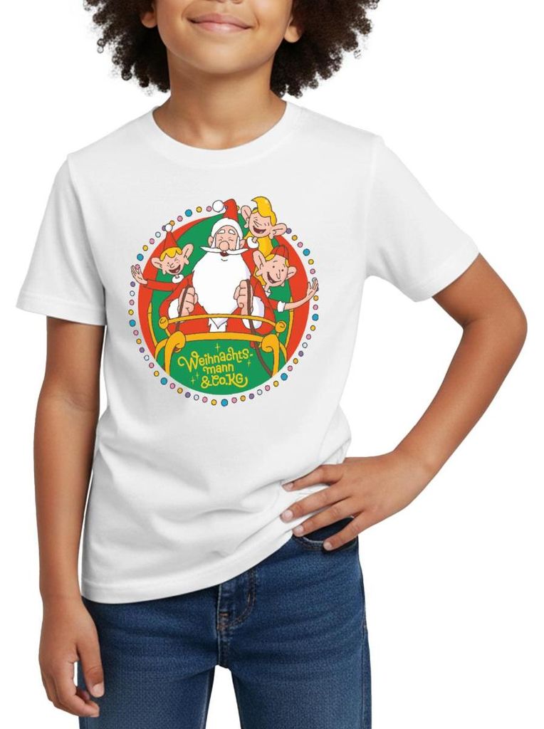 Spreadshirt Weihnachtsmann & Co. KG Logo Kinder T-Shirt, 122/128 (7-8 Jahre), Weiß