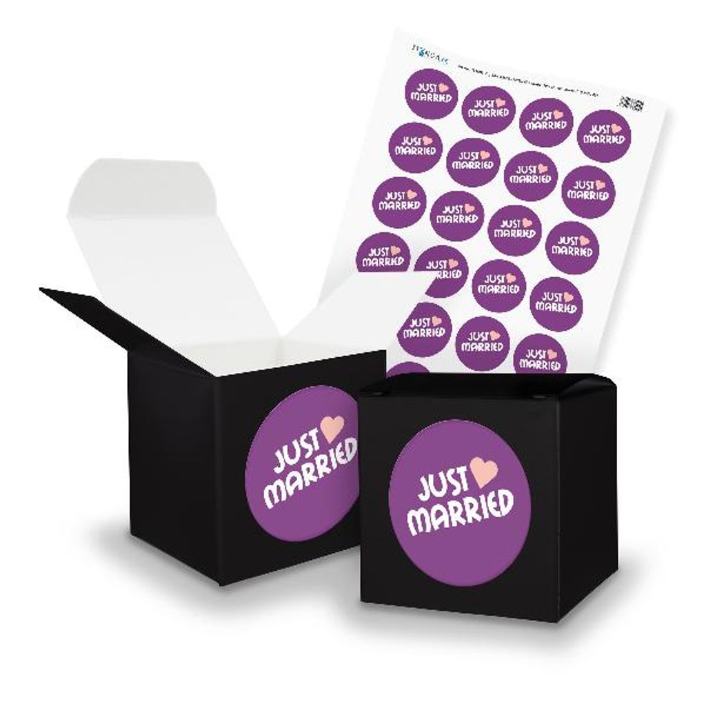 itenga SET JustMarried (Motiv 43) 24x Würfel 6,5cm schwarz + Stickerbogen