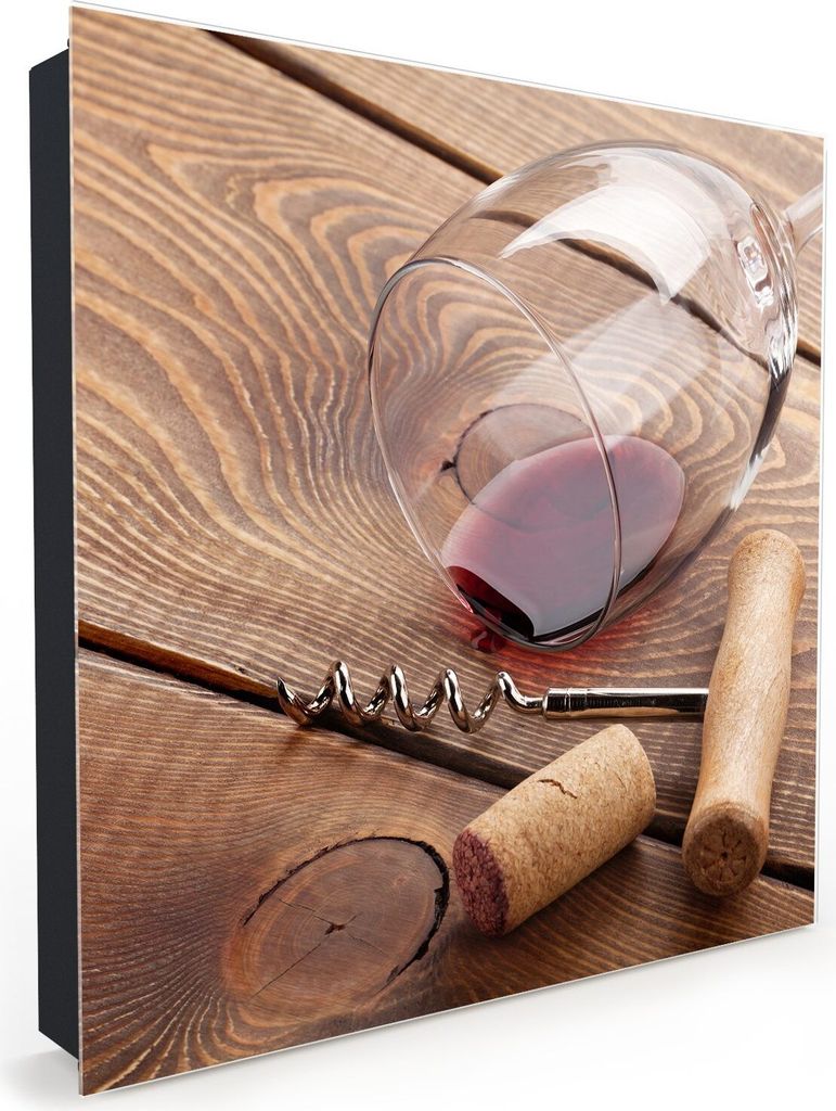 Nachbildung-Schlüsselkasten, Magnetpinnwand und Memoboard mit Glasfront Motiv Weinglas und Korkenzieher