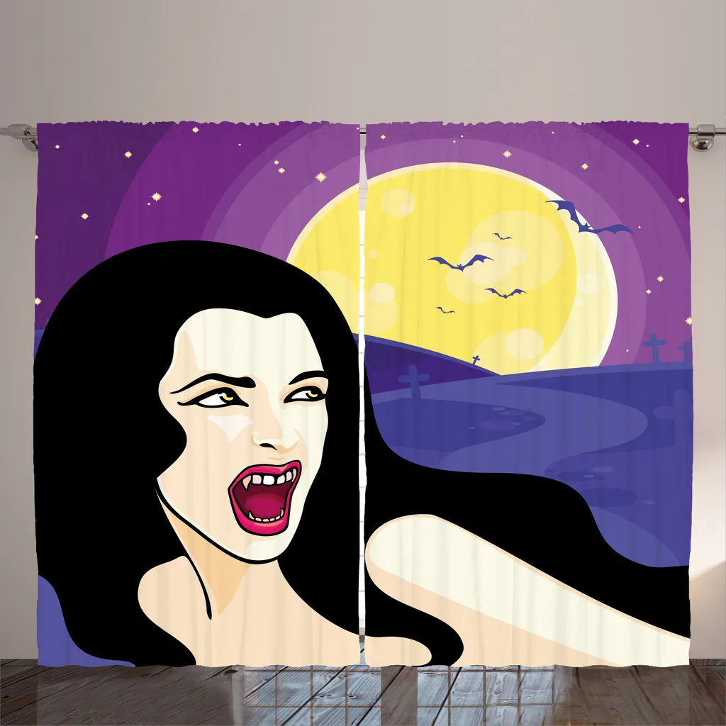 Rideau fronces Halloween ABAKUHAUS 280x225 cm Fille Vampire Violet