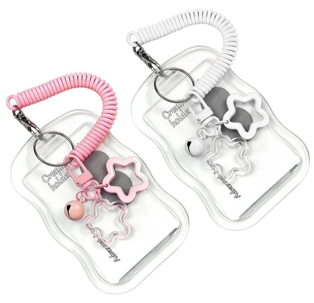 2-teiliger Fotokartenhalter-Schlüsselanhänger, Fotokartenhalter mit Sternglockenanhänger und Federmechanismus, niedlicher Acryl-Fotokartenhalter...