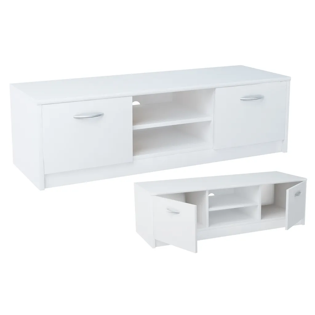 Support TV 120cm Blanc Mat : Solution de Rangement Discrète pour Décodeur - 5