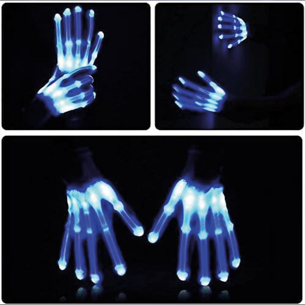 GlowPalm | Led Handschuhe Blau Leuchtend | Neon Skelett