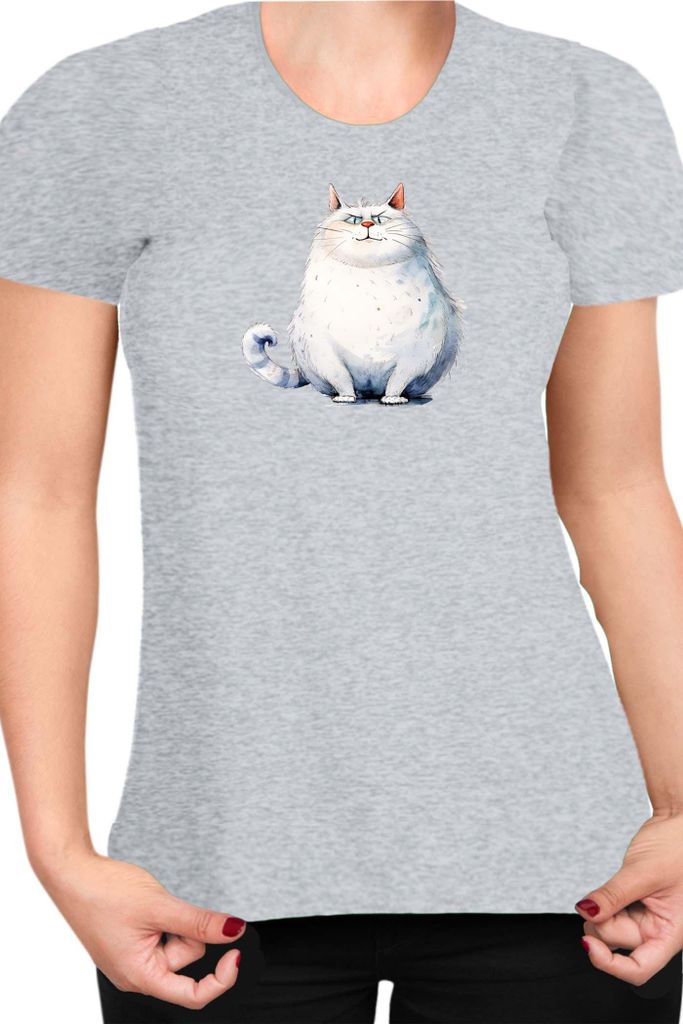 Damen T-Shirt Funny Cats Breeds Fat Cat Cat, Lady S / Grau