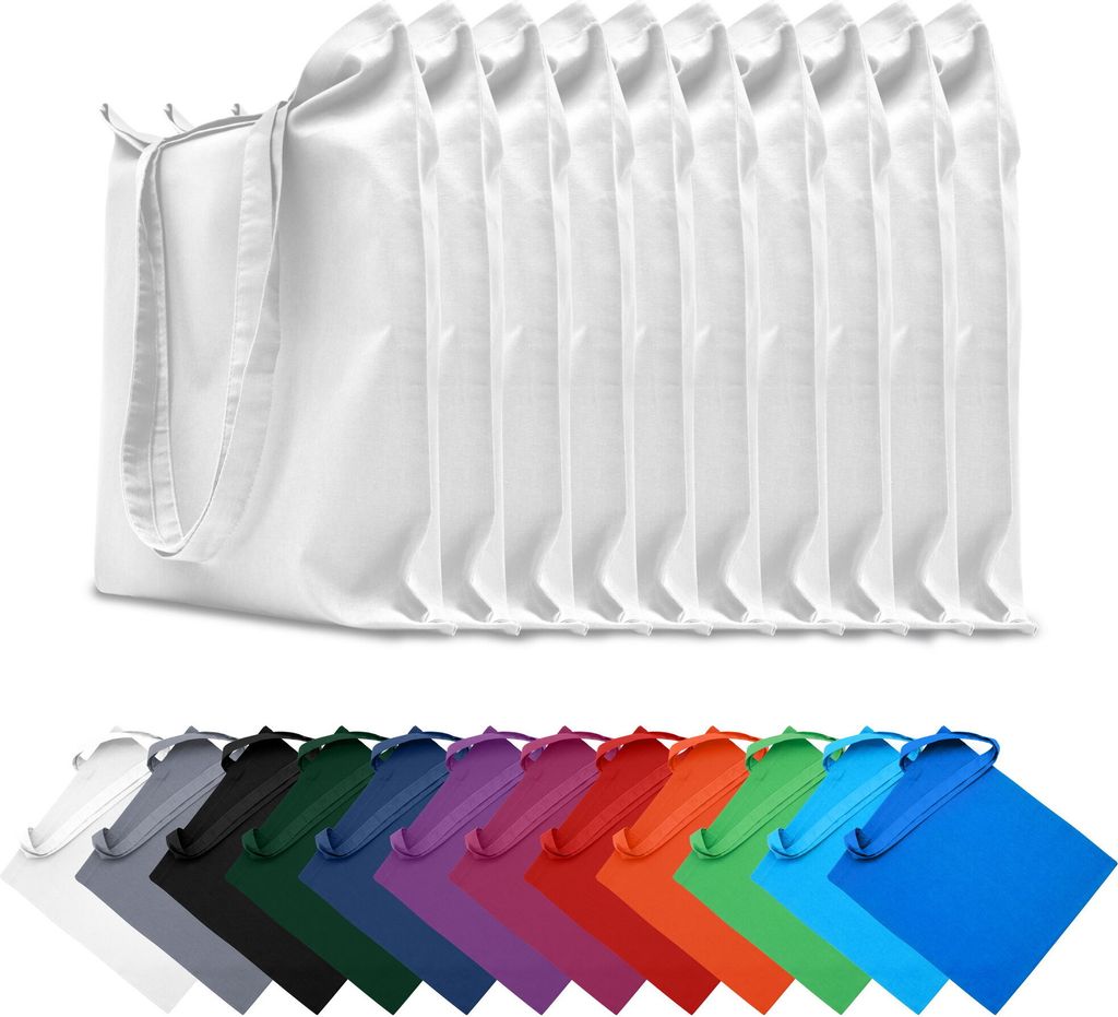10er SET Stofftaschen Baumwolltaschen 38x42 cm Taschen Beutel Tragetaschen Einkaufstaschen Stoffbeutel, in Farbe: Weiß