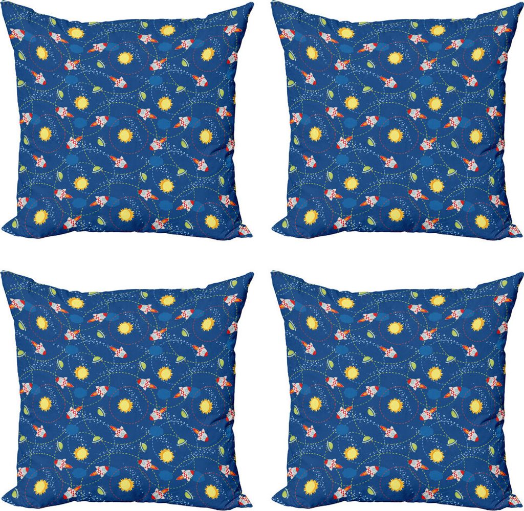 ABAKUHAUS Platz Kissenbezug Set (4 Stück), Wenig Cartoon-Rakete, Moderner Doppelseitiger Digitaldruck, 40 cm x 40 cm, Mehrfarbig
