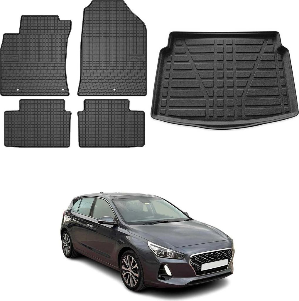 Fußmatten & Kofferraumwanne Set für Hyundai i30 Schrägheck 2016-2025 Gummi 5x
