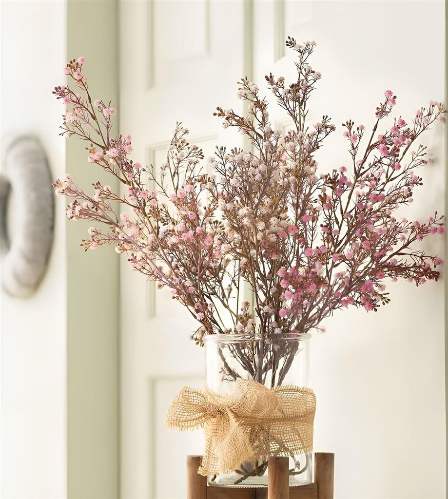 2x Kunstpflanze "Schleierkraut" mit Blüten in rosa und weiß, 83 cm, Dekozweige, Kunstblume, Dekoblume