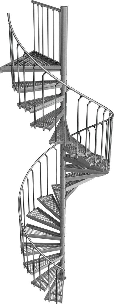Spindeltreppe Ø 160 cm | Höhen: 360-377 cm | 19 Stufen, ein Podest | Streckgitter Stufenbelag, Feuerverzinkt