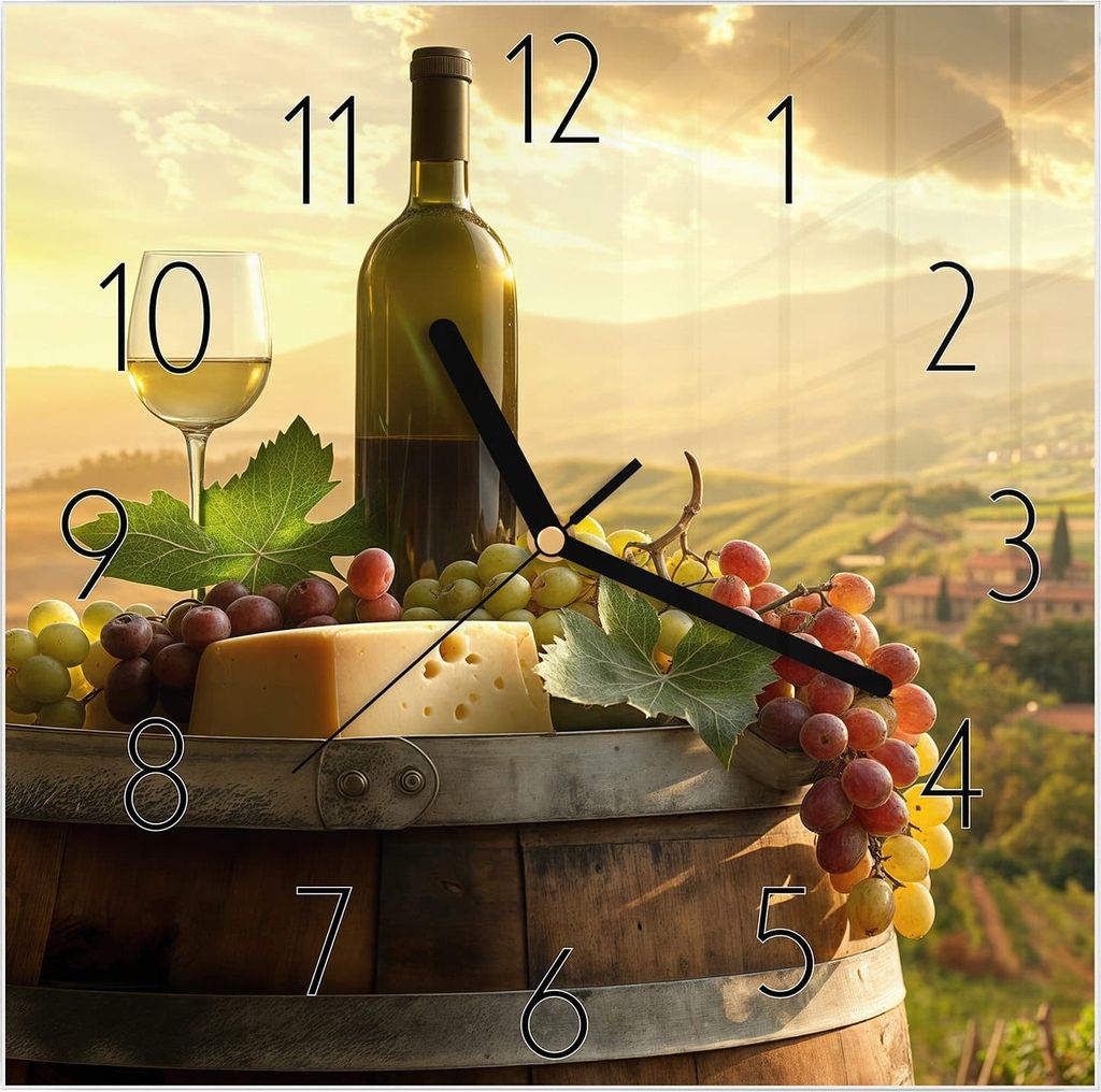 Wanduhr aus Glas mit Motiv Weinland Idylle- 30 x 30 cm - inkl. Aufhängesystem