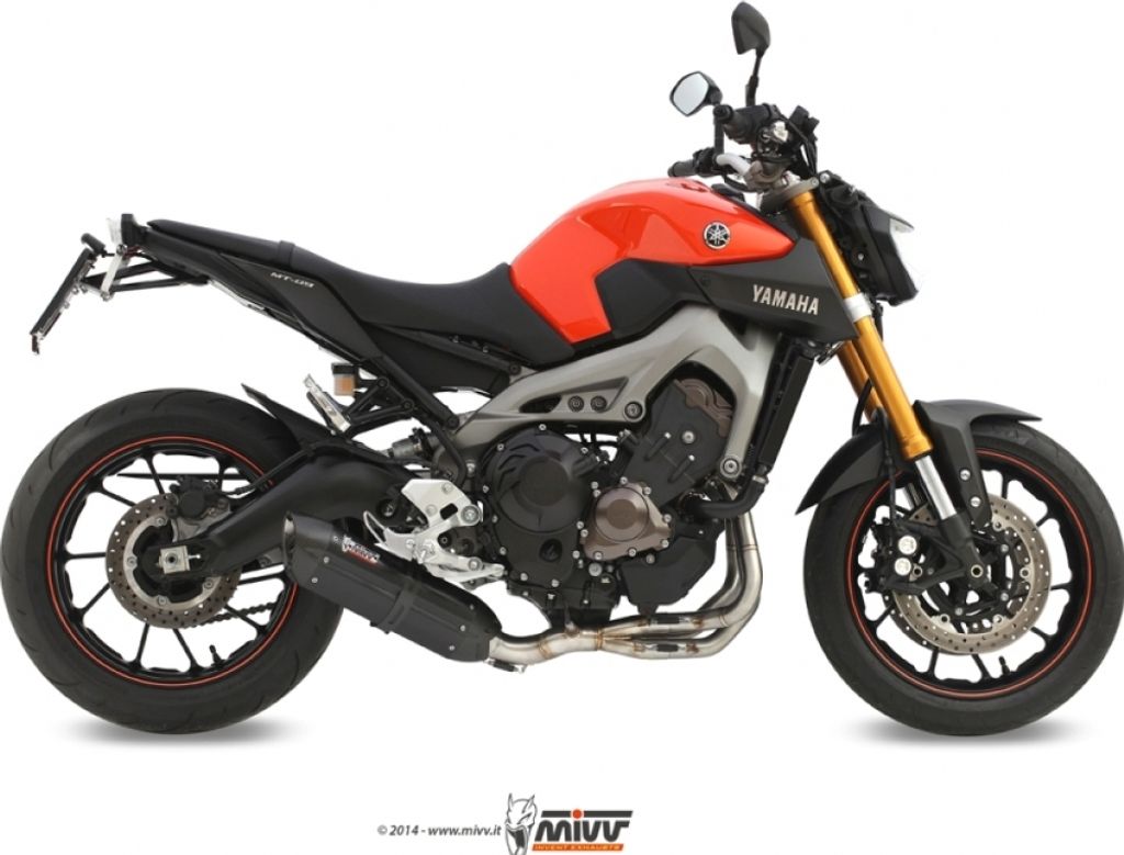 Auspuffanlage Mivv Komplettanlage 3x1 Edelstahl schwarz Suono Sport für Yamaha MT-09 847 ccm Bj. 2014 - 2015