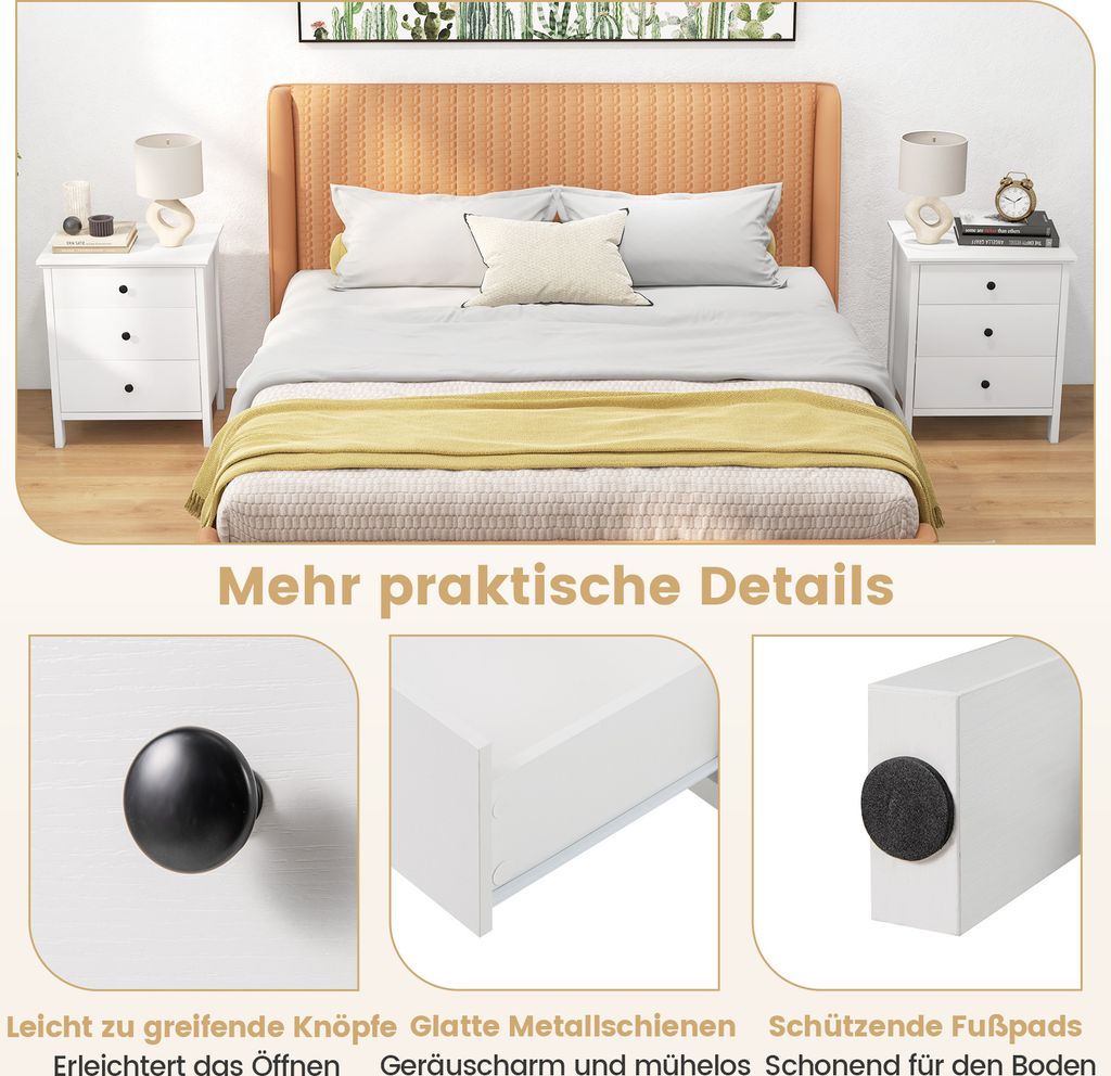 PIPIPOXER Nachttisch LED Mit Steckdose & USB, Nachttisch Weiß Hochglanz Mit 3 Schubladen, Nachtschrank LED Mit 16 Farbe RGB Licht, Nachtschrank Tisch, Beistelltisch Für Wohnzimmer, 45x35x61cm