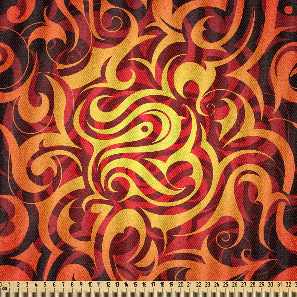 ABAKUHAUS Abstrakt Microfaser Stoff als Meterware , Surreales Blumenmuster mit Wirbel-Kurven-Laub-Design mit warmen Farben, 2 M (230 x 200 cm), Gel...