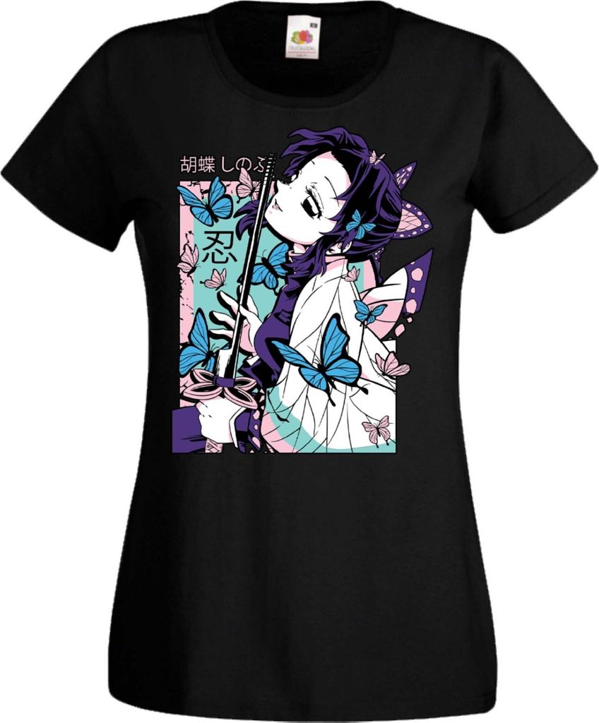 Damen T-Shirt Manga Anime Demon Anime Slayer Shinobu Kocho Shinobu, Lady L / Schwarz