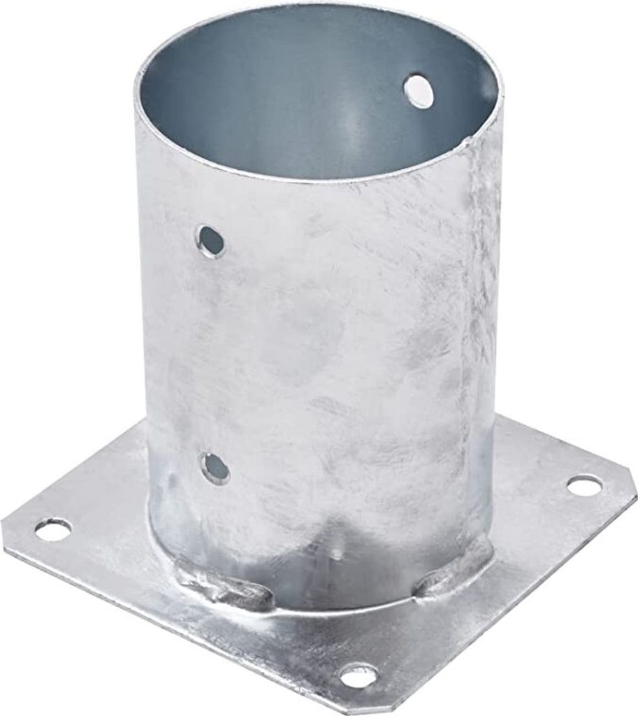 TRIBECCO Aufschraubhülse für Rundholzpfosten Feuerverzinkt (Ø 100 mm) Pfostenträger Bodenhülse Rund Zaunträger Hülse Bodenplatte Anker