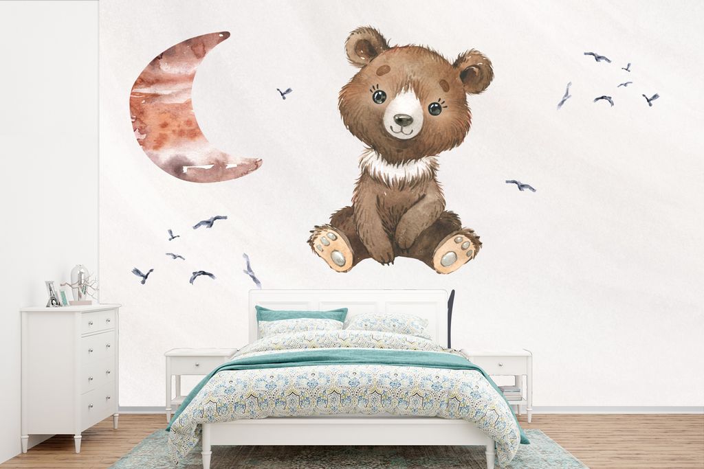 MuchoWow Fototapete für Wohnzimmer oder Schlafzimmer Wandtapete Vinyl Motivtapete Sprichwörter - Kind sein - Kinder - Teddybär - Aquarell - 52...