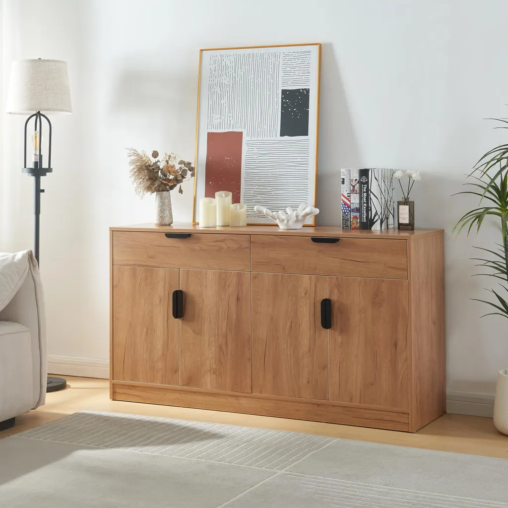 Meuble Buffet 140cm en MDF Chêne - Finition Robuste et Design Scandinave