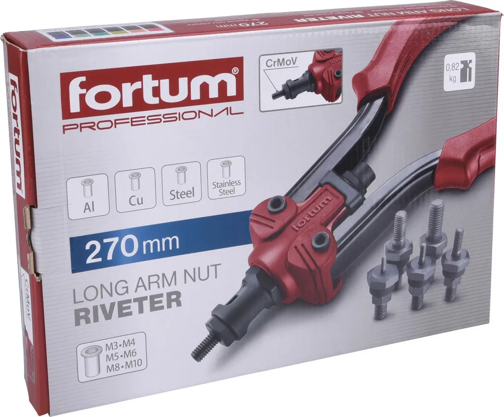 Pinze per rivetti Fortum per dadi per rivetti M3-M10 I Pinze per rivetti a braccio lungo per rivetti filettati - 270 mm I Pinze professionali per rivetti filettati, pinze per dadi per rivetti e pinze per rivetti a mano - 4
