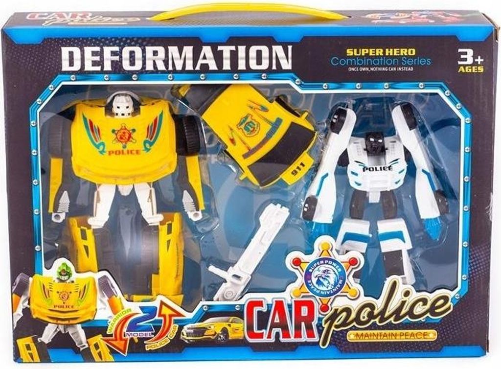 2er Set Roboter Auto 2in1 Figur - Transformierbares Spielzeug Fahrzeug für Kinder