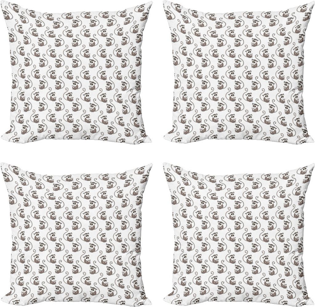 ABAKUHAUS Lemur Kissenbezug Set (4 Stück), Lustige Baby-Affe-Cartoon, Moderner Doppelseitiger Digitaldruck, 50 cm x 50 cm, Warm Taupe Blush Weiß