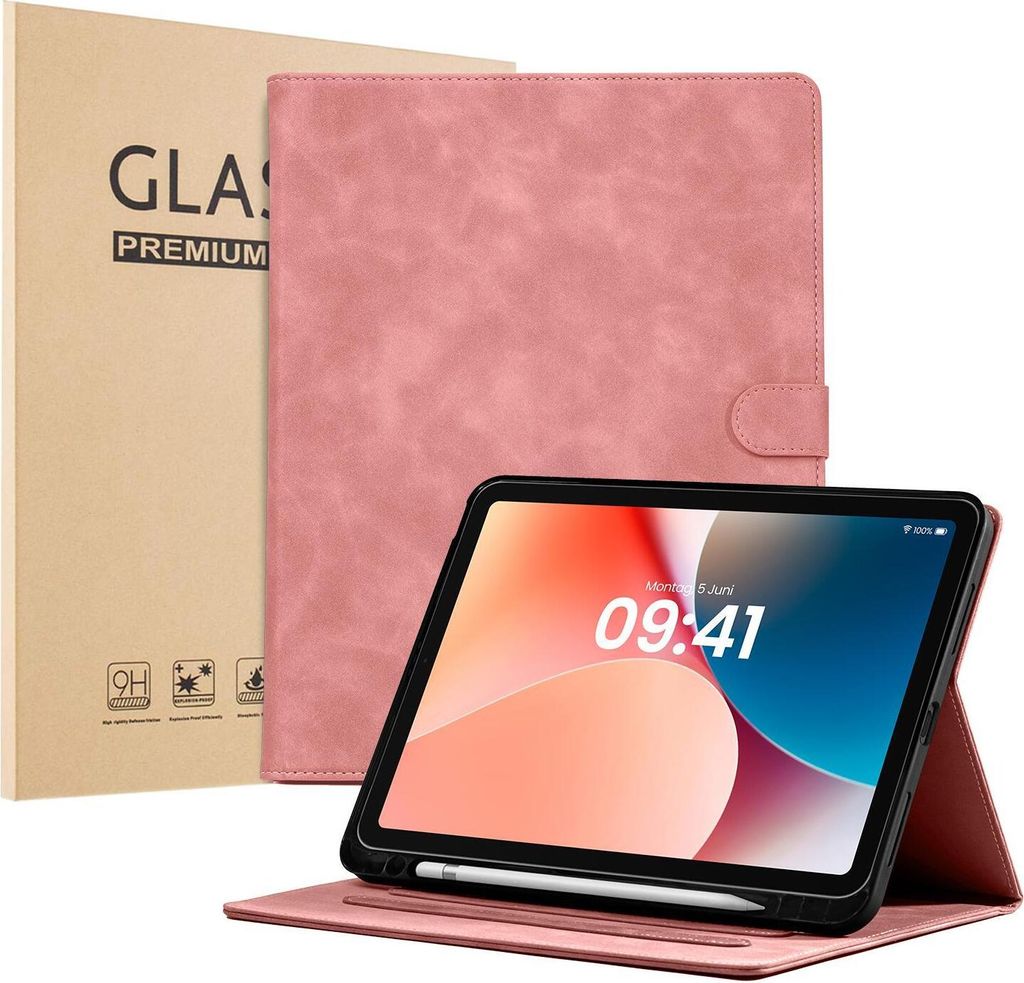 LBH Tablet Schutzhülle + 2x 9H Display Glas für Apple iPad Air 5 10.9 Zoll Cover Case Schutz Tablet Farbe: Rosa
