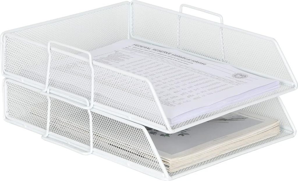 Stapelbare Metalen Dokumentenhalter für das Büro mit Industriellem Design in Weiß, Set von 2