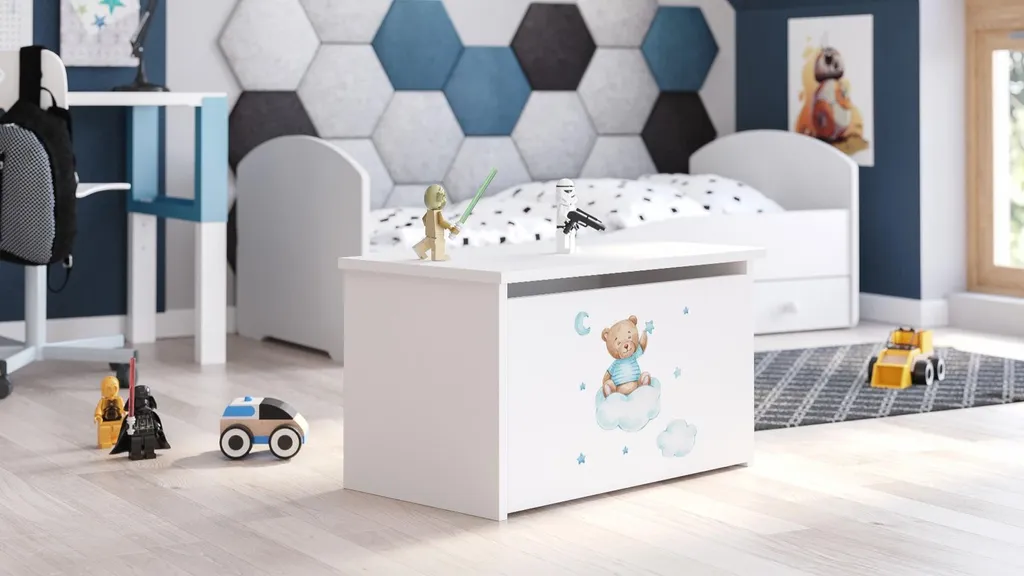 Malle de rangement pour chambre bébé Daria motif Ours bleu ciel