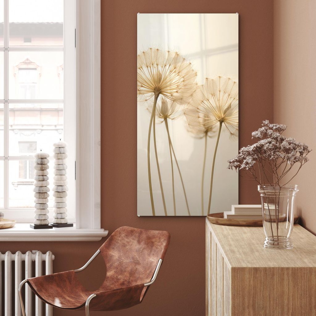 MuchoWow Glasbilder - Bilder auf Wandbild - Foto auf Glas Sonnenlicht - Löwenzahn - Botanisch - Blumen 60x120 cm Wanddekoration aus Glas - Acrylgl...