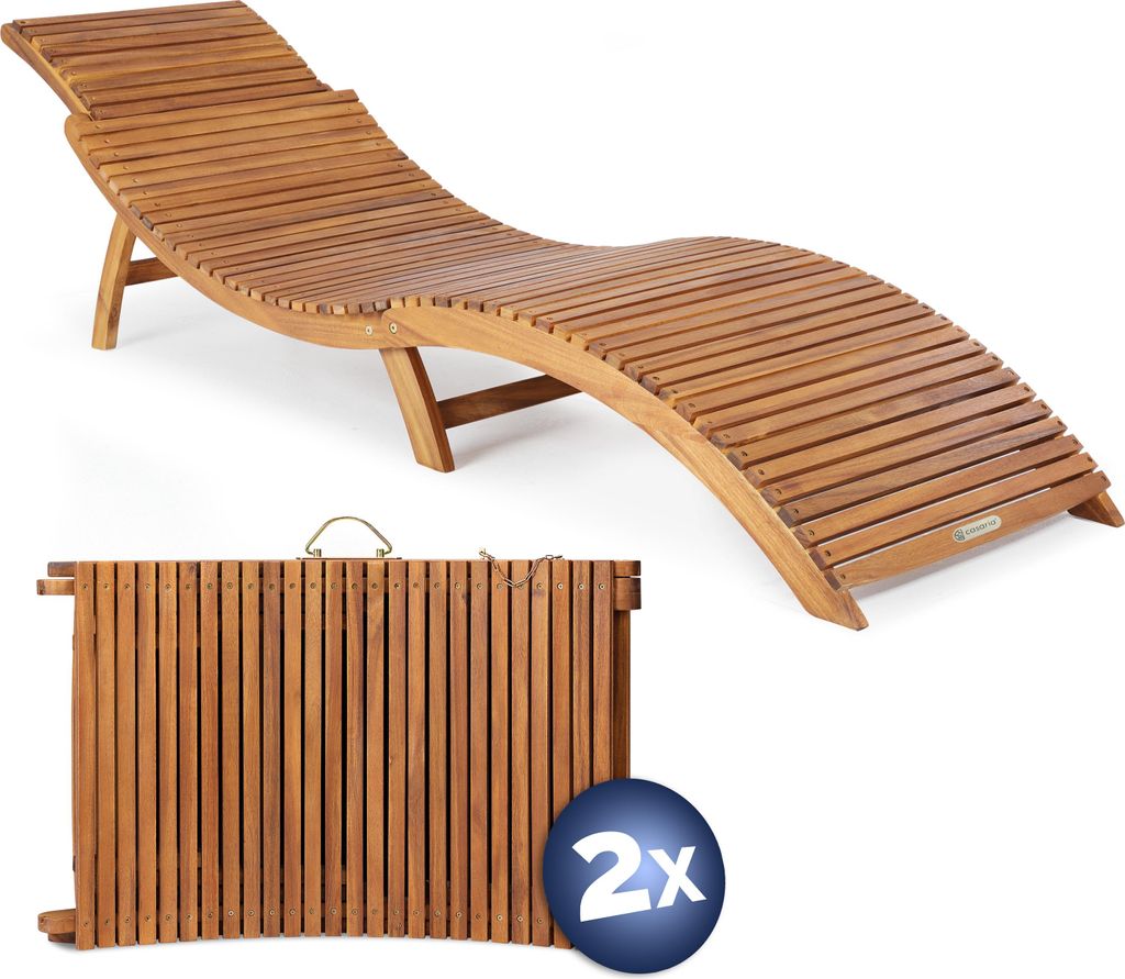 Casaria 2x Chaise longue en bois d'acacia Pliable 160kg Image du produit 