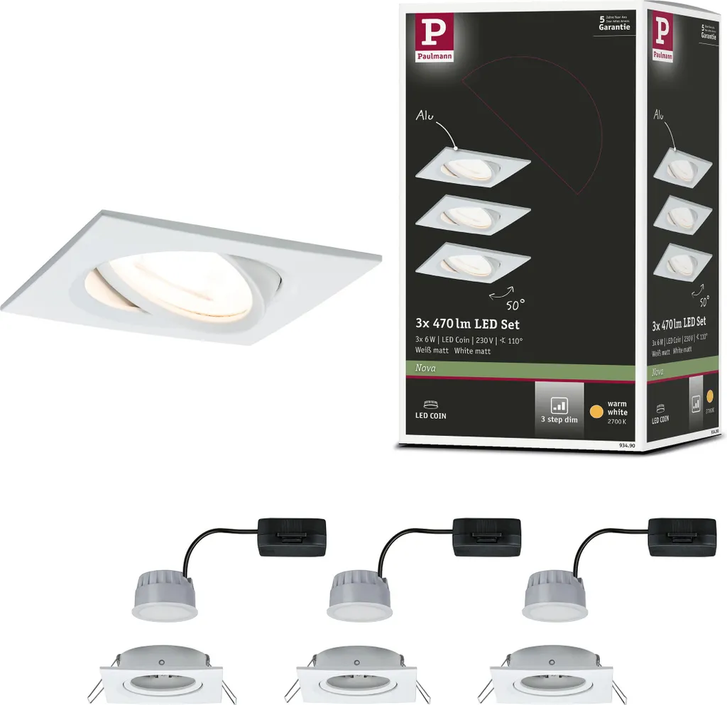 Paulmann Nova LED Set 3 Faretti da Incasso Orientabili Alluminio 230V
