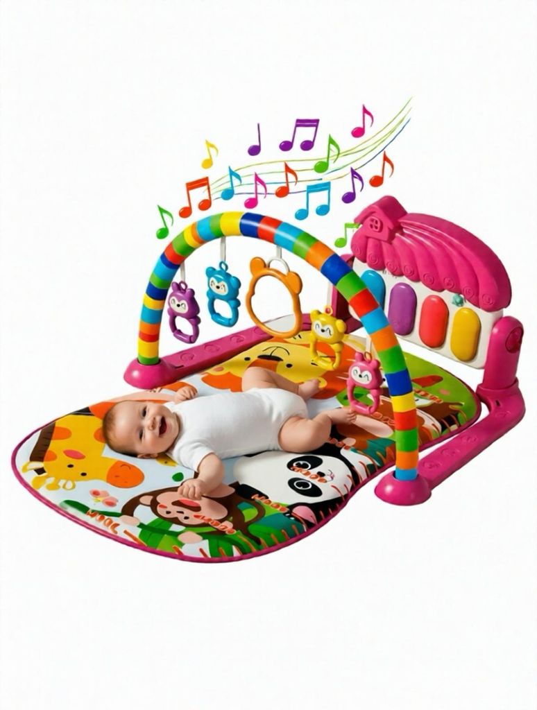 Babygym Spielmatte im Wald-Design mit Spielbogen und Klavier – Aktivitätscenter mit Wachstumsmaß und Spielteppich
