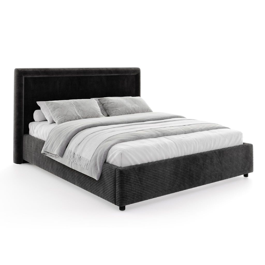 FDM Bett BUSCA Cord 180x200 cm Polsterbett mit Lattenrost aus Metall Bettkasten Stauraumbett Samt schwarz