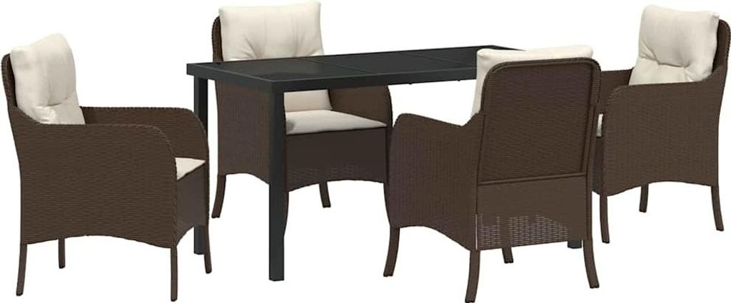 "2026 MODERNE" Garten Essgruppe - elegantes Design - Sitzgruppe/Tisch+ Stuhl - mit Kissen 5 pcs Braun Poly Rattan - Terassenmöbel NeuMöbel945194