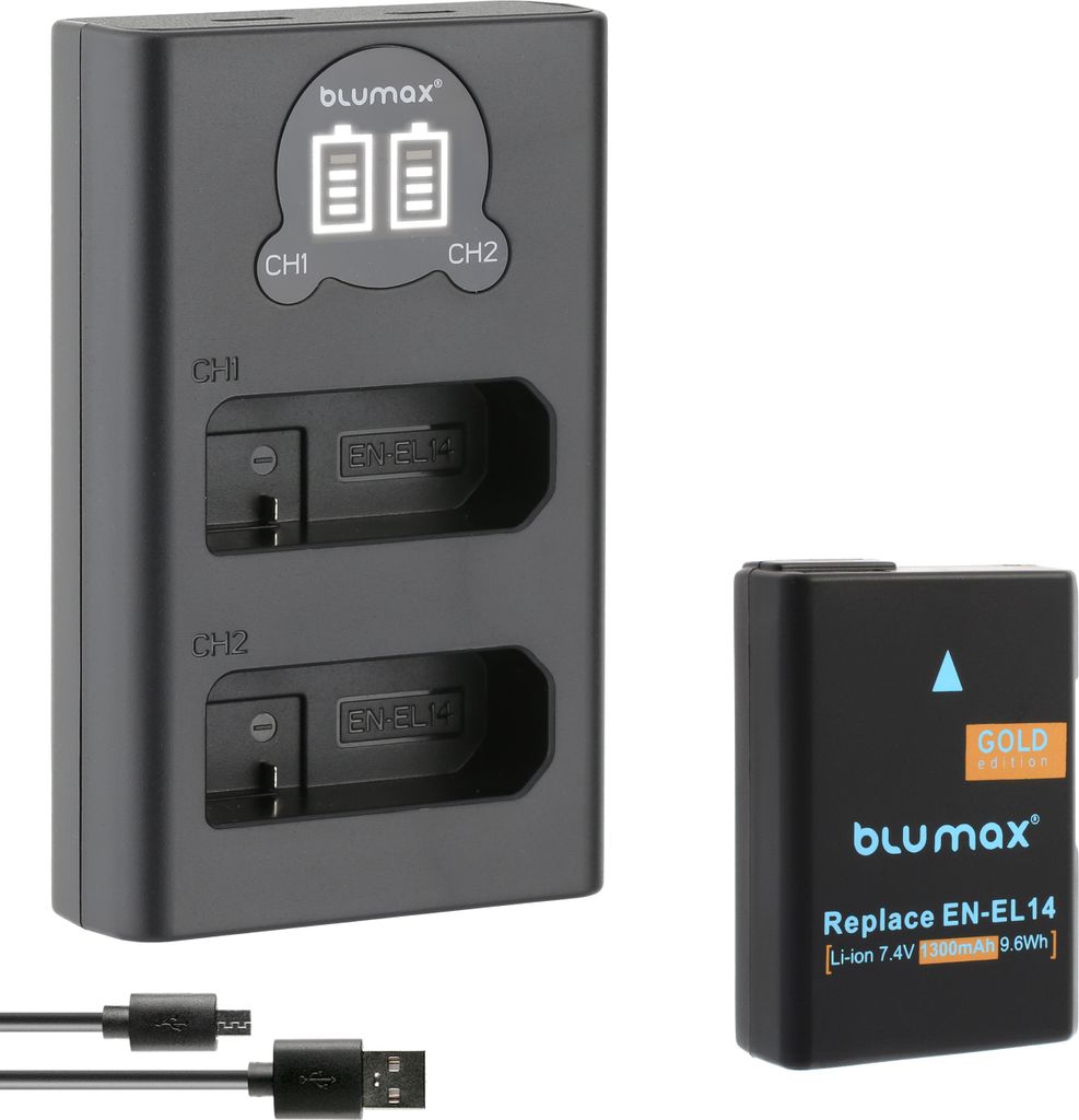1x Akku + LCD Lader für Nikon EL-EL14 D3300 D5500 D5600 P7700 P7800 1300 mAh