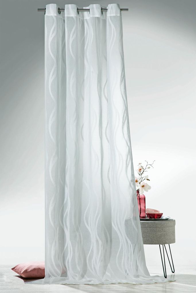heimtexland Ösenschal Vorhang Wave Leinen Weiß Transparent HxB 245x140 Deko Gardine Typ708